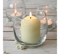 Set of 12 Clear Glass Petite Hurricane Votive Candle Holders.
