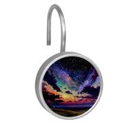 Set of 12 Colorful Night Sky (2) Shower Curtain Hooks, Stainless Steel Shower Hangers for Bathroom, Rustproof Decorative Shower Rings for Bedroom Living Room Shower Curtain Rod