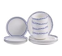 Beliani Set of 12 Dinnerware AMCHUR Porcelain White/ Blue, White