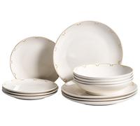 Set of 12 Dinnerware CHAROLI Porcelain White/ Gold