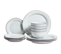Beliani Set Of 12 Dinnerware Chervil Stoneware Light Blue, Blue