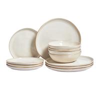 Beliani Set of 12 Dinnerware HOPS Stoneware Light Beige, Cream