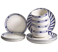 Beliani Set of 12 Dinnerware SHISO Porcelain White/ Blue, White