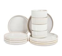 Beliani Set of 12 Dinnerware SPIKENARD Stoneware Off-White, White