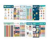 Set of 12 Educational Posters, School Learning Charts, 15.83 x 15.83 inches, Time Numbers Letters Prints, Colourful Visual Aids, Ideal for Preschoolers, Homeschool, Travel, Playroom Use