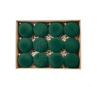 Set of 12 Flocked Velvet Christmas Ornaments with Metal Buckle and Hanging Rope for Holiday Decorating on Trees and Throughout the Home (green)