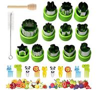 Set of 12 Fruit Vegetable Cookie Cutters Set with Comfort Handle, XCOZU Bread Cookie Cutter for Children, Stainless Steel Cookie Cutter for Cakes, Biscuits, Sandwich (10 Food Picks, Brush, Stick)