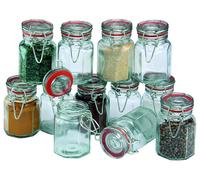 Set Of 12 Glass Clip Top Spice Jars Airtight Container Vintage Herb Storage Pots