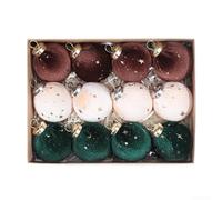 Set of 12 Hanging Christmas Ball Ornaments with Flannel Like Velvet Texture and Plastic, Perfect for Enhancing Holiday Displays on Trees, Mantels, and (A)