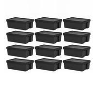 [Set of 12] Heavy Duty Storage Box with Lids Recycled Plastic Black Containers