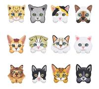 Set of 12 Iron-On or Sew-On Cat Embroidered Patches for Clothes, T-Shirts, Jackets, Backpacks, Jeans, Hats, Clothing Decorations