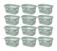 [Set of 12] - Large 60L Litre Silver Sage Hipster Laundry Basket with Integral Handle High Grade Plastic Washing Cloths Hamper Storage Basket Linen Laundry Basket - Drying Cloths & Household Use