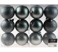Set Of 12 Large Graphite Grey Christmas Tree Baubles Decorations