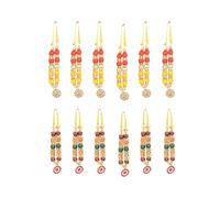 Set of 12 Mala Artificial Beads Ribbon Garland, Small Idol Pooja Sringar Articles Ornament Indian Traditional Festival Diwali Decorations Home Decor for God Frame Housewarming(Size:-2" Inches)
