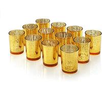 Set of 12 Mercury Glass GOLD Tea Light Holders Candle Votive Wedding Decoration 6.7 CM H (Gold)