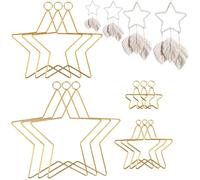 Set of 12 Metal Stars, Gold Star Metal Ring for Crafts, Diameter 5 cm, 10 cm, 15 cm, 20 cm, Wire Stars Macrame Blanks Decoration, for Wreath Wall Decorations, Dream Catchers and DIY Crafts