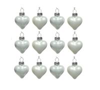 Set of 12 Mini Glass Heart Baubles - Winter White 4.5cm (Gloss & Matt Finish)