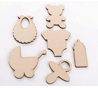 Set of 12 Mixed Baby Themed Wooden Embellishments Size: 35mm Tall - Wood Shapes for DIY Arts and Crafts Scrapbooking Supplies Laser Cut to Shape 100% Recyclable