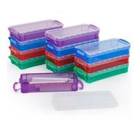 Set of 12 Multi-Color Plastic Pencil Cases with Clear Snap Lids, School Supply Storage for Pens, Brushes, Markers