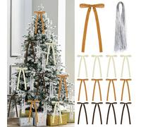 Set of 12 Pcs Vintage Velvet Bow and 3000 Strands Tinsel Icicles, 5.9" x 11.81" Rustic Ribbon Bows Foil Fringe for Christmas Tree Decoration Holiday Wedding Home Decor (Cream White+Coffee+Khaki)