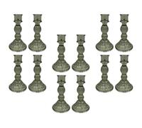 Set Of 12 Ribbed Glass Dinner Candle Holders - Vintage Green