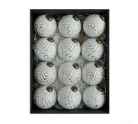 Set of 12 rustic For Christmas ball ornaments with unique vintage design, made from shatterproof electroplated PVC, equipped with hanging loops for tree and home holiday decoration (silver)