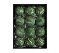 Set of 12 Rustic Holiday Ornaments with Vintage Look and Hanging Loops for Christmas Tree Decoration (green)