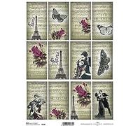 Set of 12 Scenes - Romance, Paris, Butterflies Rice Paper R0538-1 x A4 Sheet of decoupage Rice Paper
