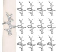 Set of 12 Silver Antler Napkin Rings for Dining Table Décor - Rustic Reindeer Antler Style Metal Napkin Holder Rings for Christmas, Weddings, Parties, Holiday Dinner & Everyday Use - ALPHA Living HOME