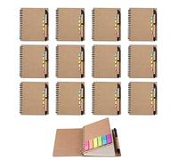 Set of 12 spiral notebook shorthand bookWired notepad with pencil holder, sticky notes, page markers, color index labels, flags, 14.5 cm x 11.6 cm kraft paper cover, small pocket notebook (khaki)