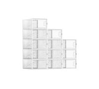 SONGMICS Clear Shoe Boxes, Set of 12 Shoe Storage Organsiers, Stackable, Breathable, and Foldable, for Max. UK Size 11, Display Trainers, High Heels, Transparent and White LSP106W12