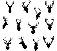Set of 12 Stylish Stag Deer Heads Wall Car Laptop Fridge Sticker Tattoo Designer's Choice Wall Sticker Decoration Removable Decal Art Transfer Customisable, Decorative Decor, Genuine Broomsticker