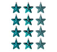 Set of 12 Teal Hanging Star Christmas Decorations, 7 cm