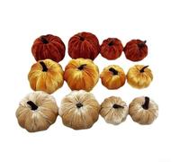Set Of 12 Velvet Artificial Pumpkins For Autumn And Halloween Use, Soft Foam Construction For Cozy Seasonal Decoration