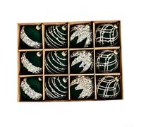 Set of 12 Velvet Flocking Christmas Tree Hanging Balls 6 cm with Diamond Sequin Design for Holiday Ornaments and Wedding Party Decorations in Wine Red Khaki Beige Green(Green)