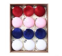 Set of 12 Velvet Plush Christmas Baubles 6cm Diameter, Thickened Material with Elegant Gold Thread Detail, Multicolour Grey Camel Brown Cream Ornaments for Tree and Home Holiday Décor(D)