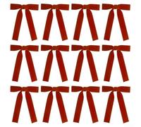Set of 12 Velvet Wine Red Christmas Tree Bow Ribbon Ornaments for Festive Home Decoration on Wreaths, for Windows, Doors, Walls and Staircases