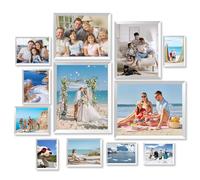 Set of 12 White Picture Frames Multiple Pictures, Family Multi Photo Frames for Wall, Two 8 x 10 in, Two 6 x 8 in, Four 5 x 7 in, Four 4 x 6 in, Wall Decor, Hanging or Tabletop Display (White)