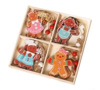 Set of 12 Wooden Christmas Ornaments with Biscuit Couple and Faceless Santa Figures, Designed for Hanging on Trees, Wreaths, and Festive Spaces (A)