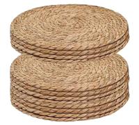 Set of 12 Woven Placemats, 13 Inch Papyrus Round Table Mats, Brown Natural Handwoven Place Mats for Dining Table Decor Round Placemats Set of 12