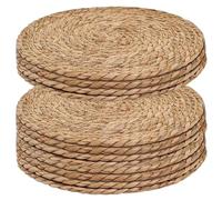Set of 12 Woven Placemats, 13 Inch Papyrus Round Table Mats, Brown Natural Handwoven Place Mats for Dining Table Decor Placemats Round Set of 12