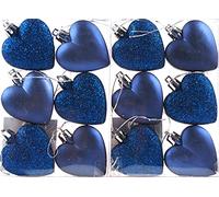 Set Of 12 x Love Heart Christmas Tree Baubles - NAVY BLUE