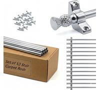 Set of 13 Stair Carpet Rods, 70cm Satin Chrome Stair Runner Rods with Thistle Finials, Heavy Duty Metal Rods with Brackets & Fixings for Carpet Runners up to 70cm Wide