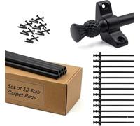 Set of 13 Stair Carpet Rods, 70cm Wrought Iron Stair Runner Rods with Thistle Finials, Heavy Duty Black Metal Stair Rods for Carpet Runners with Brackets & Fixings
