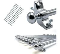 Set of 13 Stair Carpet Rods, Polished Chrome, Round Finials, Metal Carpet Runner Rods for Stair Runners up to 70cm Wide, Decorative Stair Rods with Brackets, Fixings & Screws, Cut to Size, 10mm
