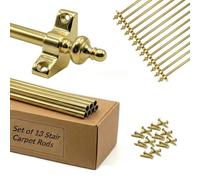 Set of 13 Stair Carpet Rods with Urn Finials, 100% Metal Stair Runner Rods Polished Brass Finish, Fits Carpets up to 70cm Wide, Complete Fitting Kit with Brackets & Screws