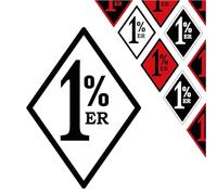 Set of 14 1% ER Stickers for Motorcycles, One-Percenter, White, Black and Red, Various Sizes, for Motorcycles and Motorcycles