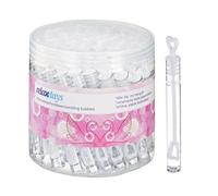 Set of 144 Soap Bubbles for Wedding, Transparent Tubes with Heart Handles, Guest Gift, HxØ: 10.5x1.3 cm, White