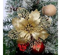 Set of 15 Artificial Glitter Flower Decorations for Hanging on Xmas Trees, Suitable for Party, Wedding, and Home Tree Decorations (Gold 1pc)