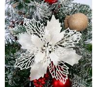 Set of 15 Artificial Glitter Flower Decorations for Hanging on Xmas Trees, Suitable for Party, Wedding, and Home Tree Decorations (White 1pc)